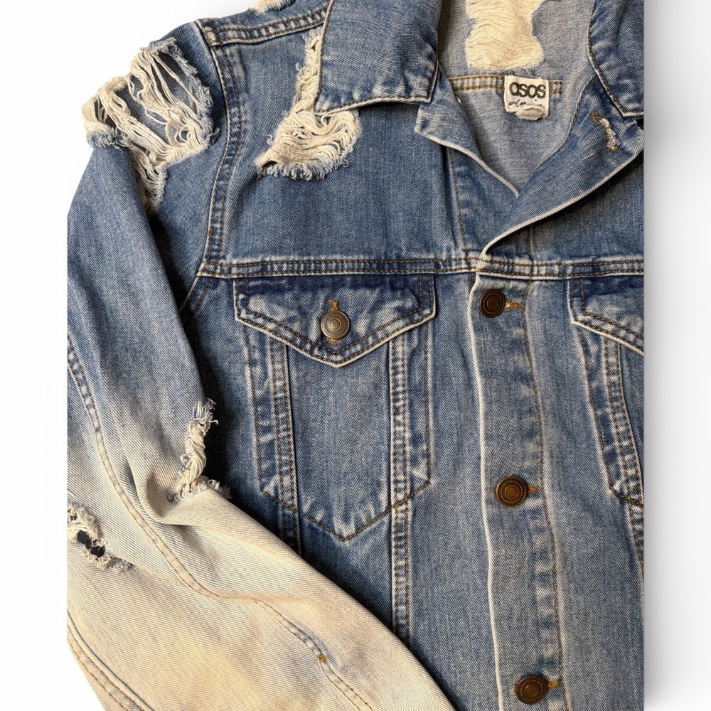 EUC Grunge Distressed ASOS Blue Women's Denim Jacket Size 6 - Picture 2 of 11
